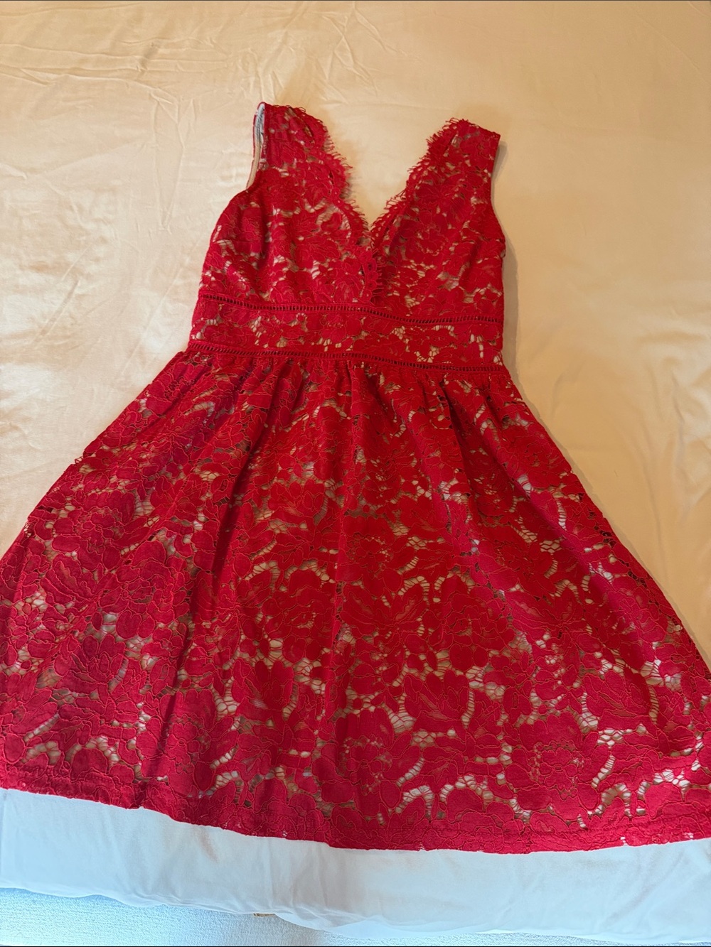 Charlotte Russe Red Lace V-Neck A-Line Dress